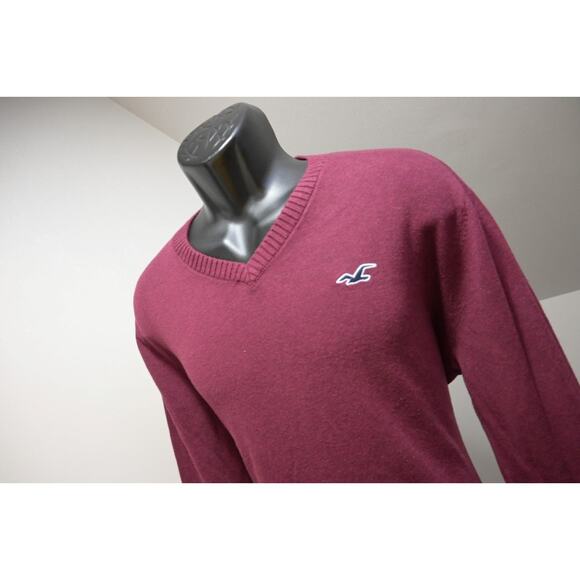 Hollister V Neck Sweater Burgundy Casual Prep Pull Over Mens Sz XL - Picture 1 of 8